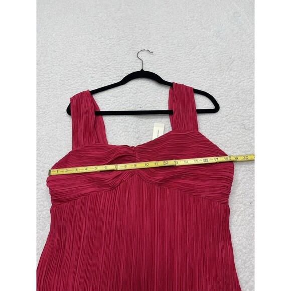 Anthropologie Midi Dress Women Pink Pleated Satin Preppy Stretch Retro Large NWT - Picture 5 of 10